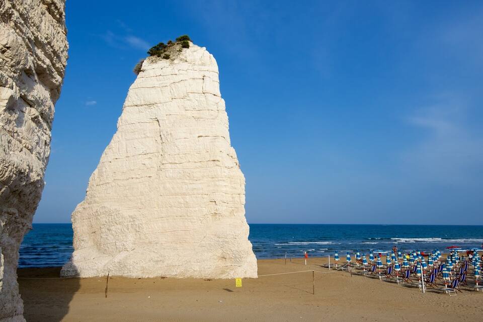 A coastal cliff with a beach in the foreground.