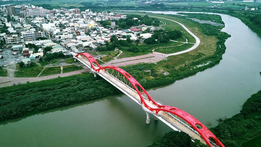 Aerial view of Beigan Tourist Bridge. Beigan, Yunlin, Taiwan.
