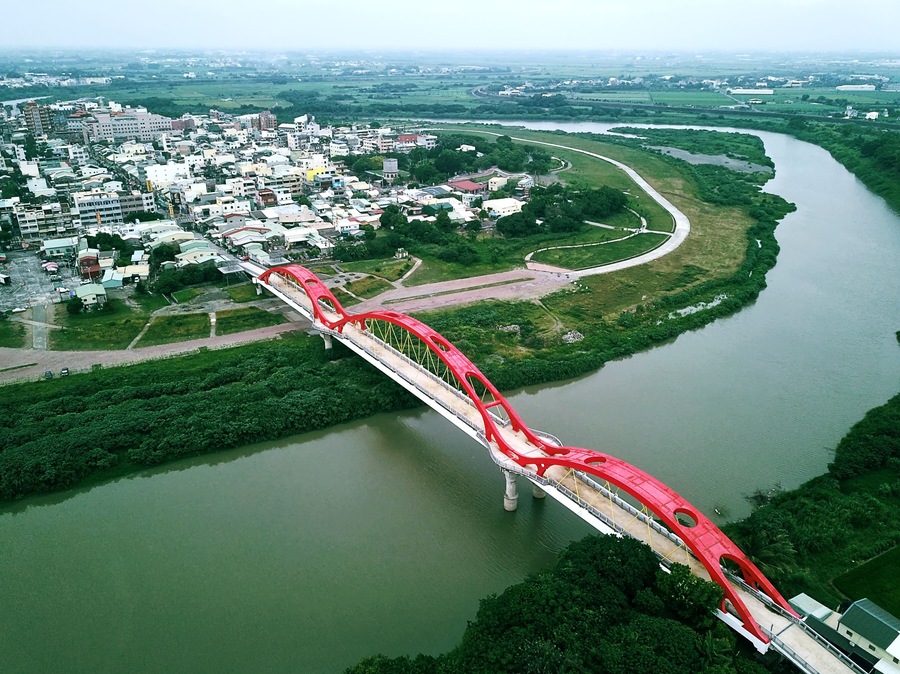 Aerial view of Beigan Tourist Bridge. Beigan, Yunlin, Taiwan.