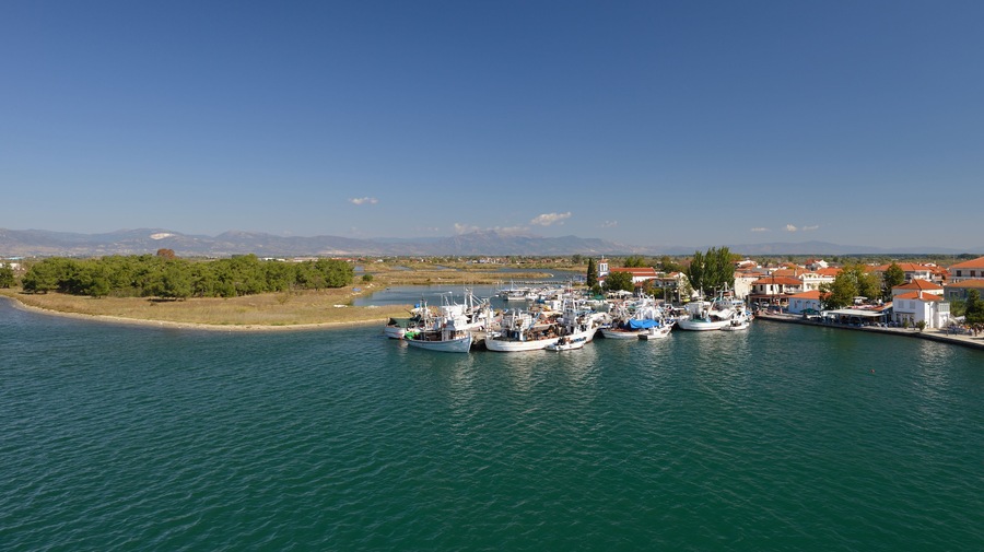 Keramoti, Greece port with boats, promenade view, tavernas, cafe and restaurants