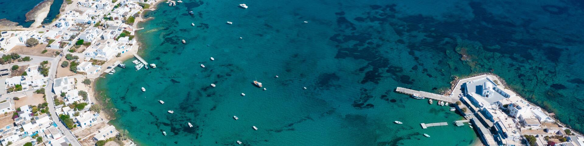 Aerial view of Pollonia town. Milos island, Greece