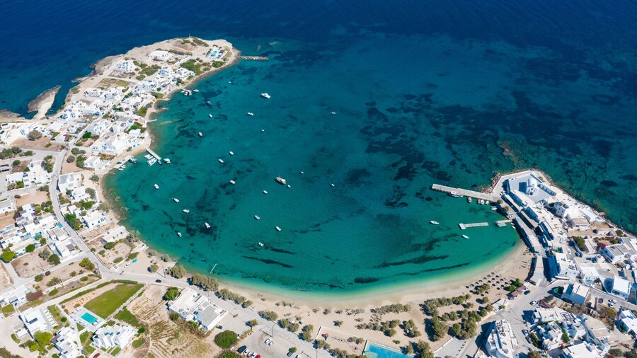 Aerial view of Pollonia town. Milos island, Greece