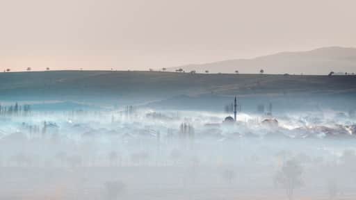 Foggy town in the central Anatolia region at sunset - Ankara,Turkey