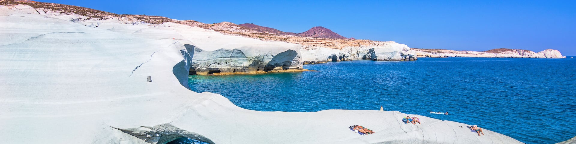 White chalk cliffs in Sarakiniko, Milos island, Cyclades, Greece.