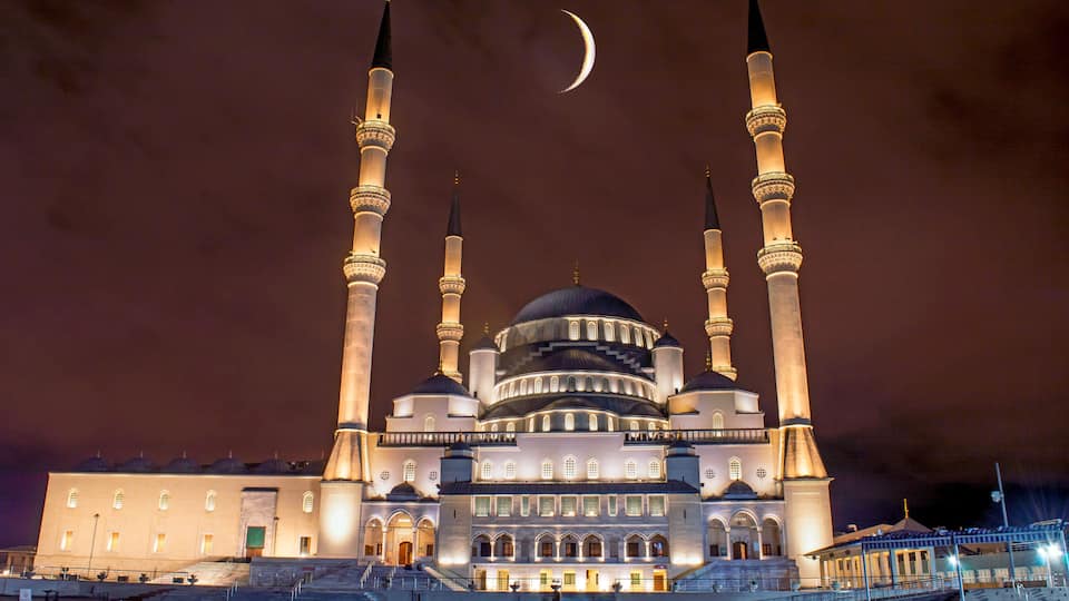 Kocatepe camii mosque night view with long exposure
