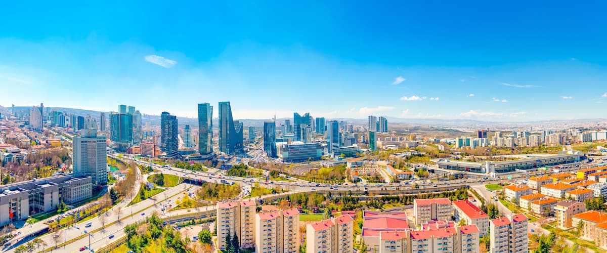 Ankara/Turkey-March 20 2019: Panoramic Ankara view with the intersection which Mevlana Boulevard (Konya Yolu) and Ismet Inonu Boulevard meet
