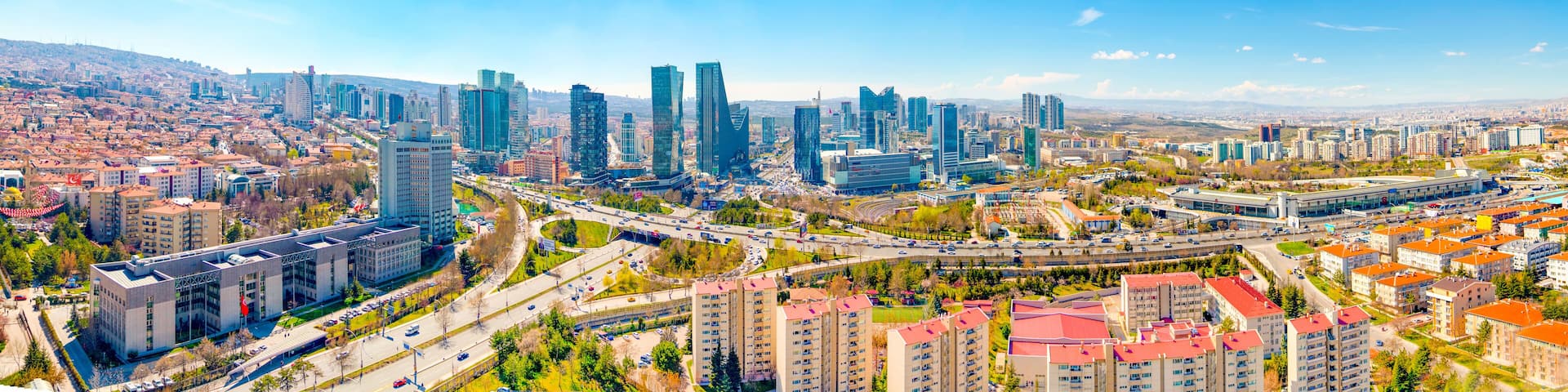 Ankara/Turkey-March 20 2019: Panoramic Ankara view with the intersection which Mevlana Boulevard (Konya Yolu) and Ismet Inonu Boulevard meet