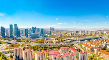 Ankara/Turkey-March 20 2019: Panoramic Ankara view with the intersection which Mevlana Boulevard