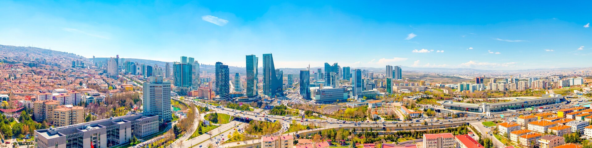 Ankara/Turkey-March 20 2019: Panoramic Ankara view with the intersection which Mevlana Boulevard (Konya Yolu) and Ismet Inonu Boulevard meet