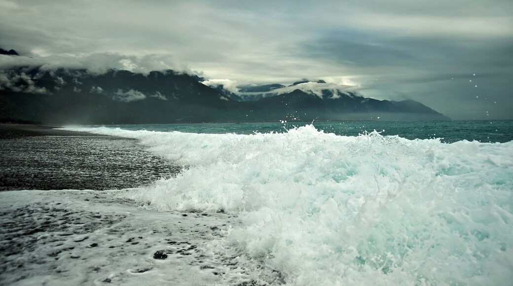 CiSingTan Bay with the Central Mountain Range in the background, in Hualien County in Taiwan