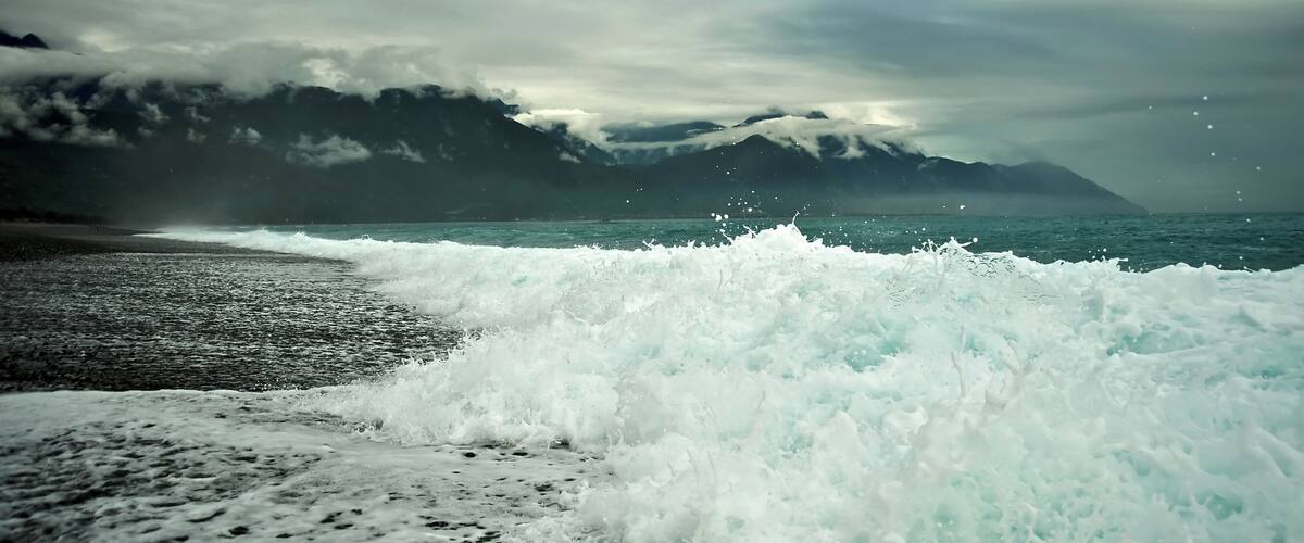 CiSingTan Bay with the Central Mountain Range in the background, in Hualien County in Taiwan