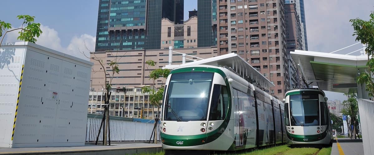 Kaohsiung's new Tram in front of the 85floor building