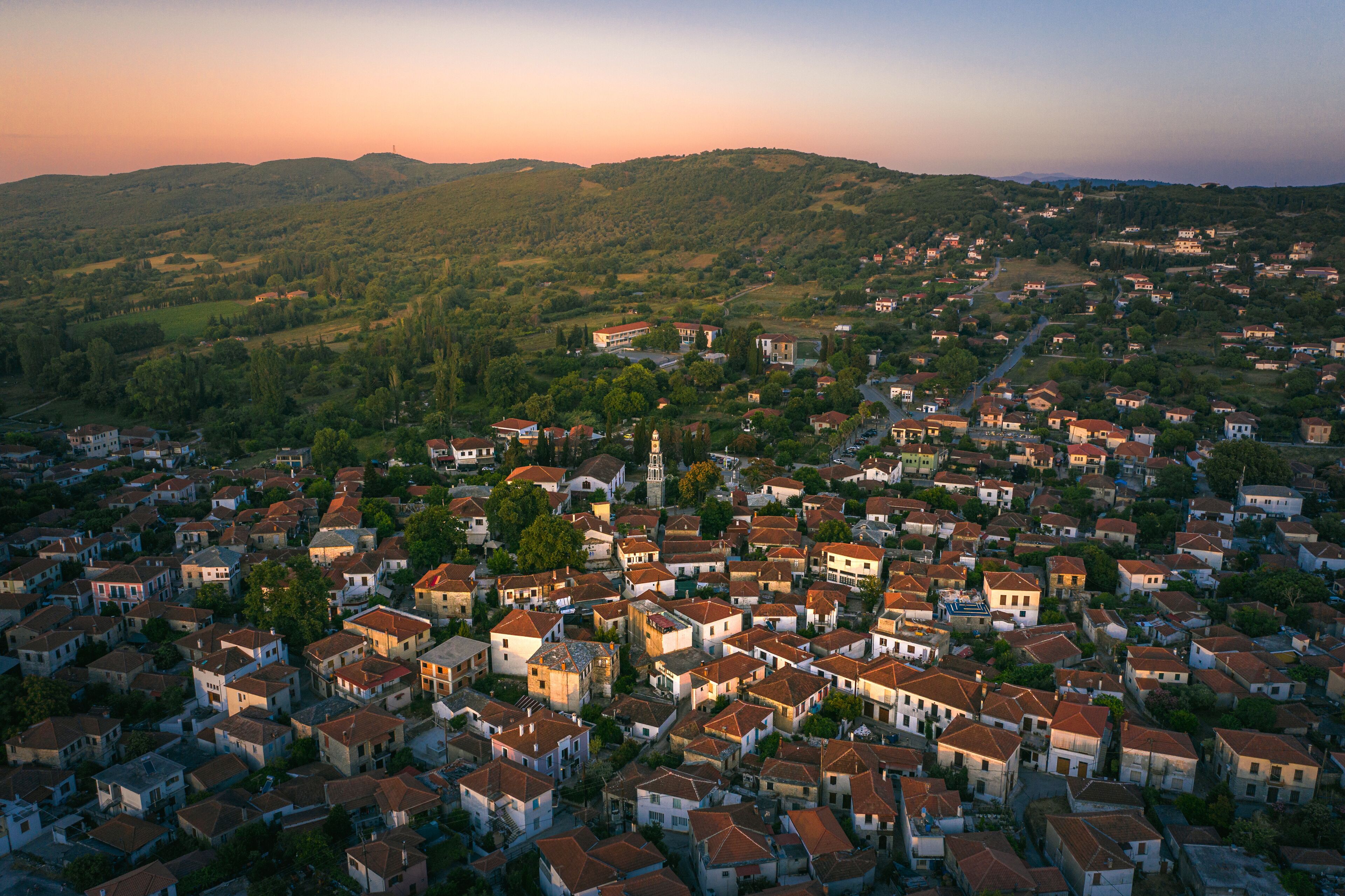 Argalasti village at sunset time, Magnisia, Central Greece