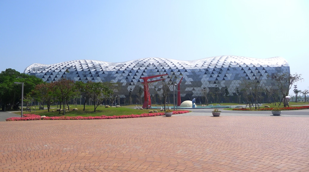 Kaohsiung Exhibition Center viewed from Starlight Waterfront Park in Kaohsiung
