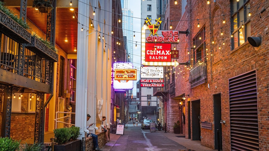 Printer\'s Alley showing signage and night scenes