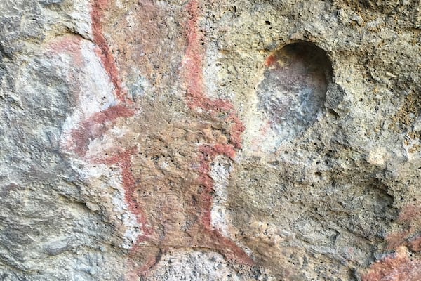 One of the many pictographs inside Ceremonial Cave, also known as Creation Cave or Teddy Bear Cave.