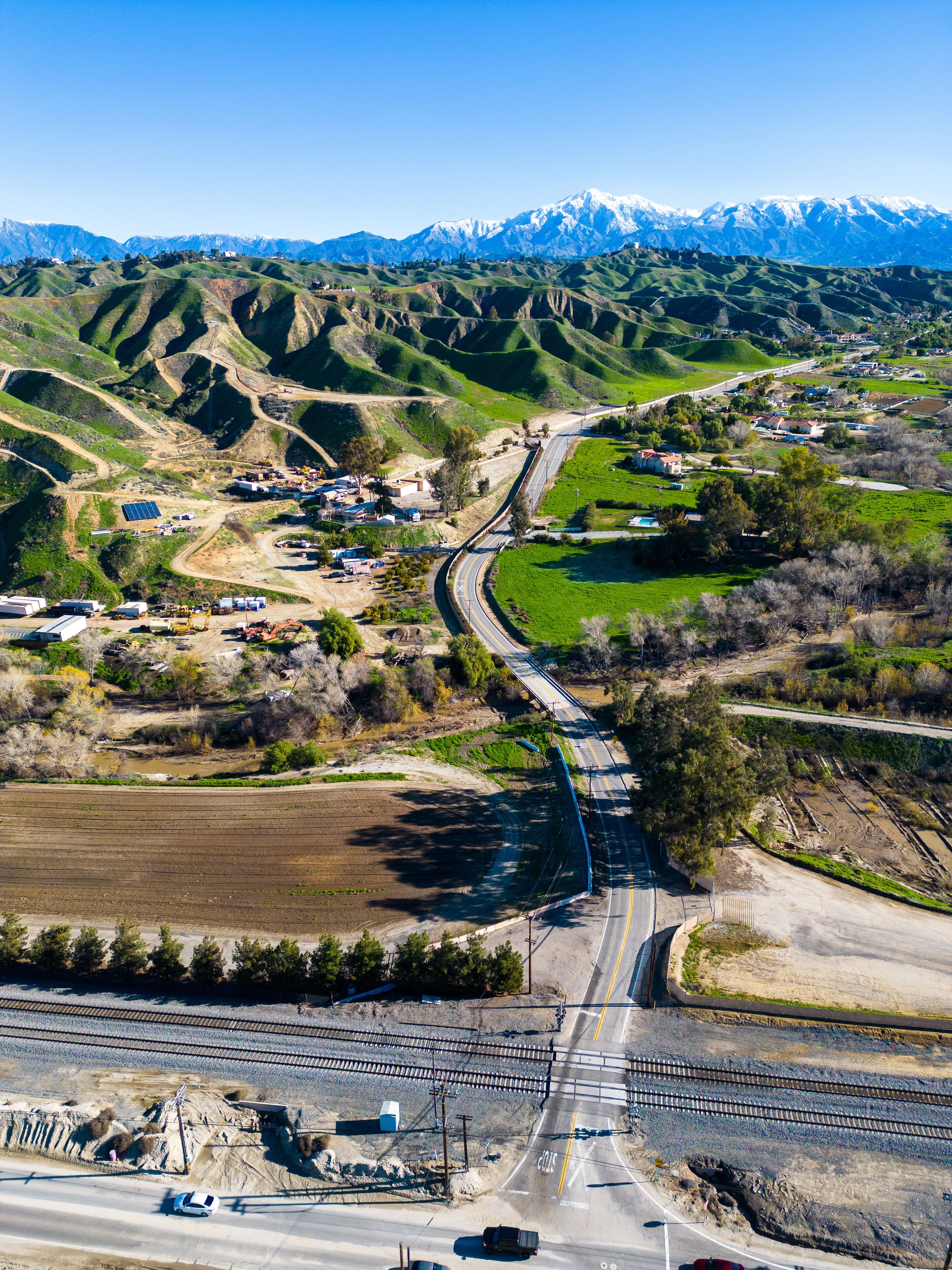 A Railroad Crossing in San Timoteo Canyon, Yucaipa, California, at Live Oak Canyon