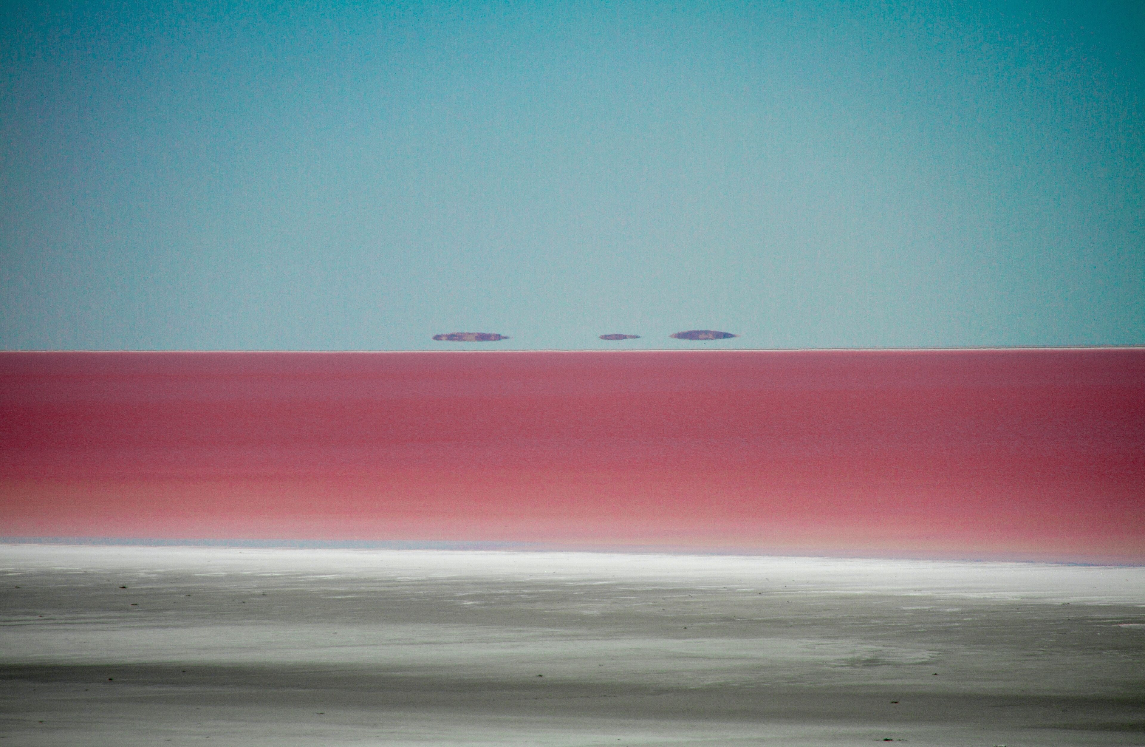 Landscape view of the salt lake in Ankara turning red