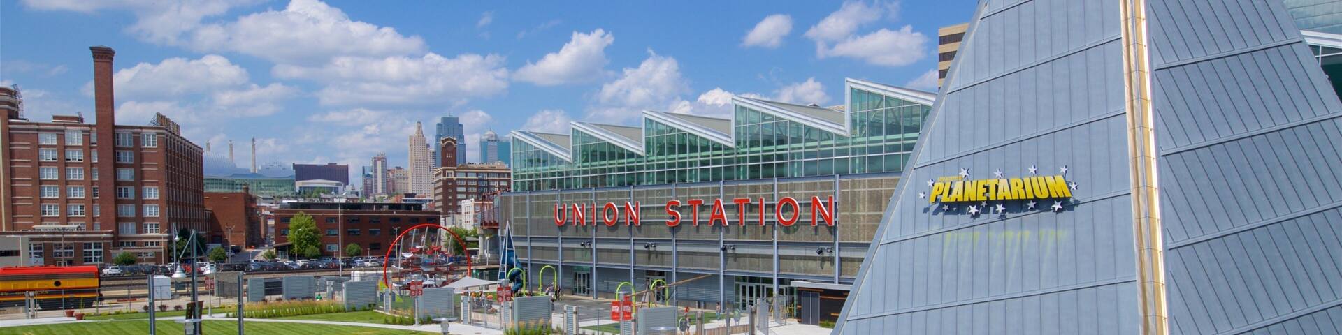 Science City at Union Station featuring a city, modern architecture and signage