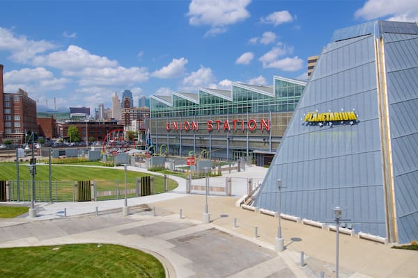 Science City at Union Station featuring modern architecture, signage and a city