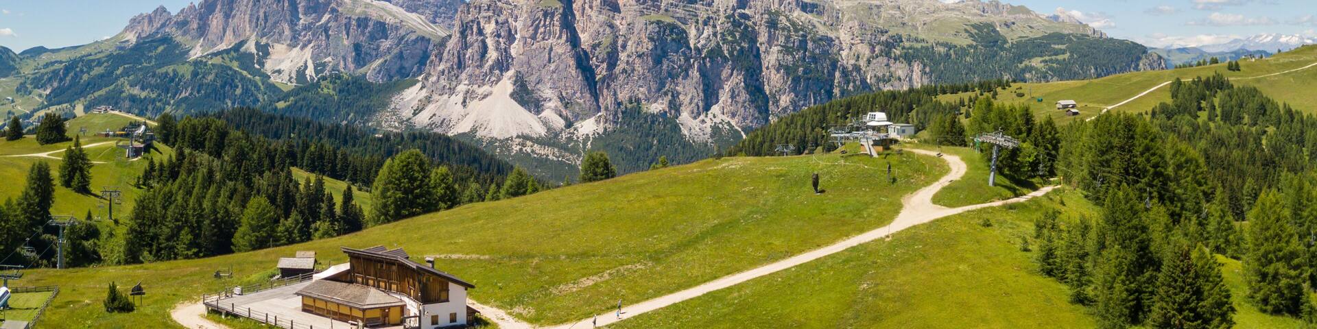 Great landscape on the Dolomites. View on Gardenaccia massif and the Sassongher peak. Alta Badia, Sud Tirol, Italy