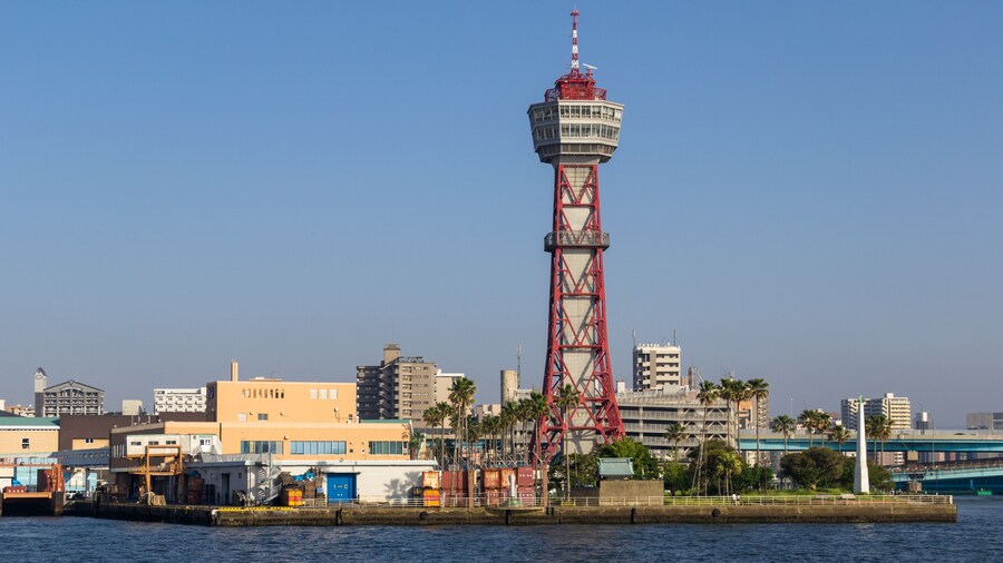 Hakata Port and lattice Port Tower in Fukuoka, Japan, Asia.