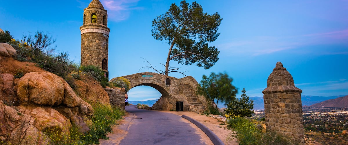 The Peace Bridge at twilight, at Mount Rubidoux Park, in Riversi