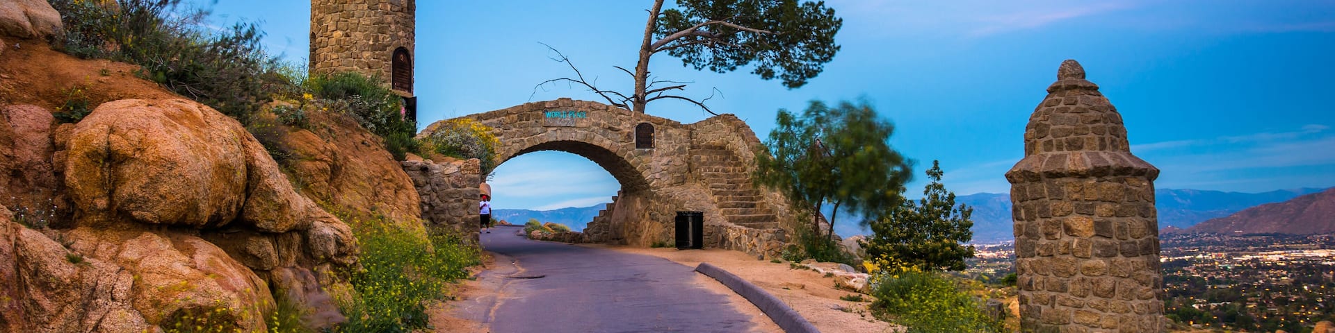 The Peace Bridge at twilight, at Mount Rubidoux Park, in Riversi