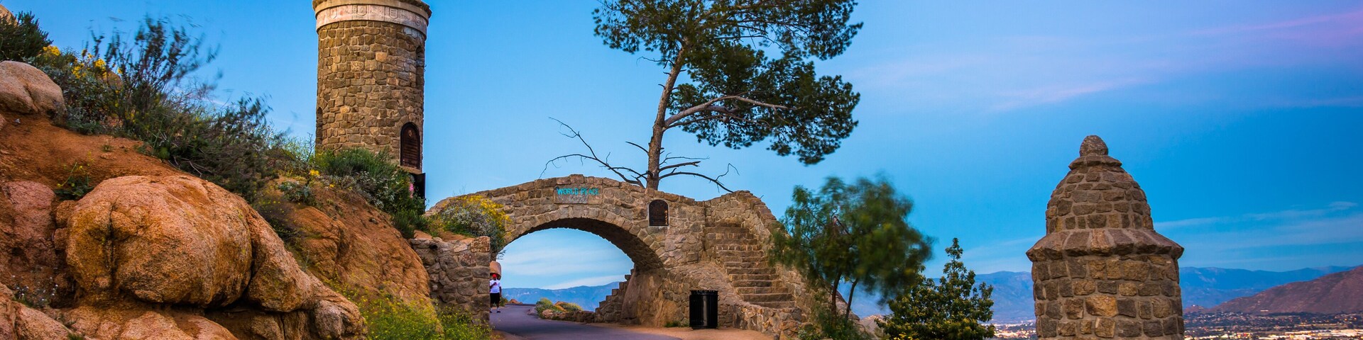 The Peace Bridge at twilight, at Mount Rubidoux Park, in Riversi