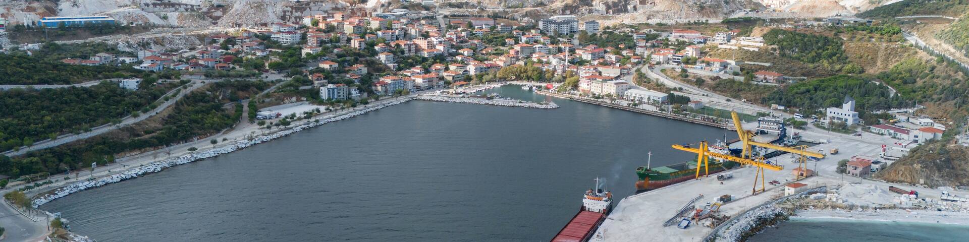 Saraylar Village view from sea in Marmara Island of Turkey.