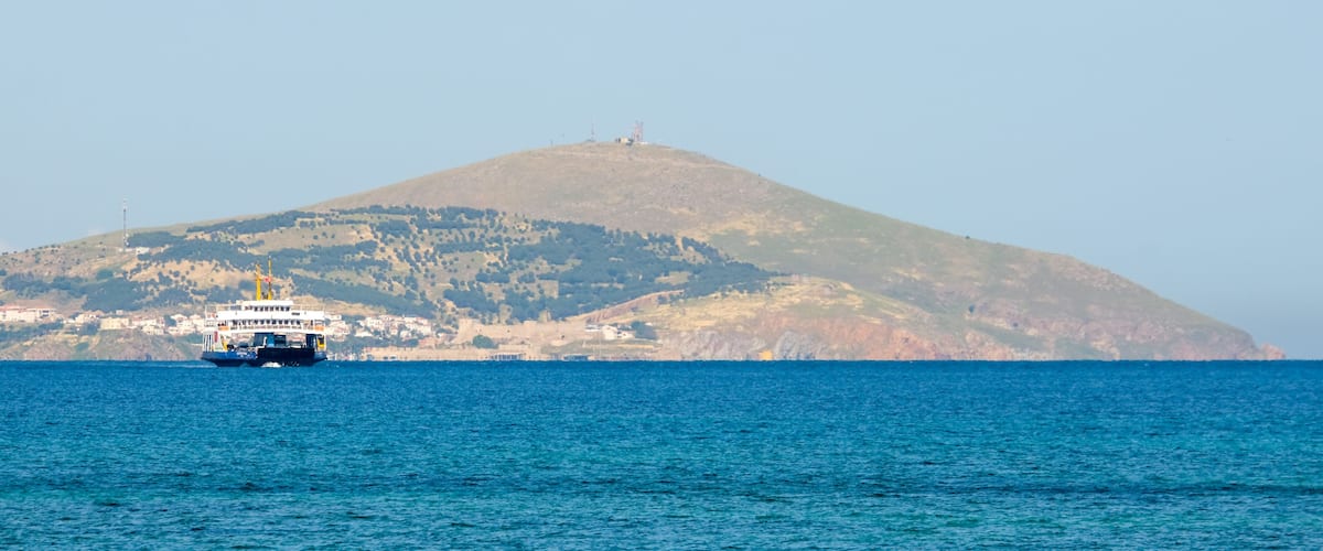 Ferry travelling between Bozcaada and Geyikli at Çanakkale Türkiye.