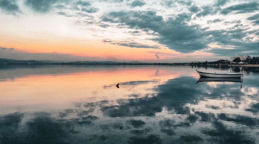 Izmit Korfezi, Basiskele, Kocaeli, Turkey - January 4th 2024: Aqua dreams, clouds painting the bay, captive to the clouds