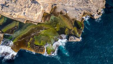 Kefken Pink Rocks (Pembe Kayalar). Famous rocks in Kandira, Kocaeli, Turkey. Pink Rocks aerial view. Drone shot.
