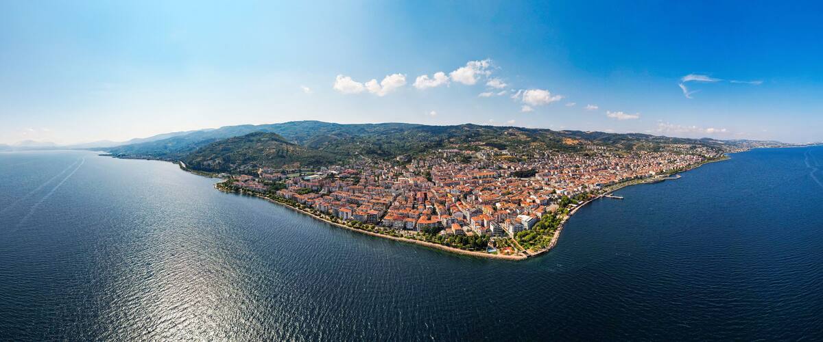Karamursel, Kocaeli, Turkey. Karamursel is a town and district located in the province of Kocaeli. Aerial shot with drone.