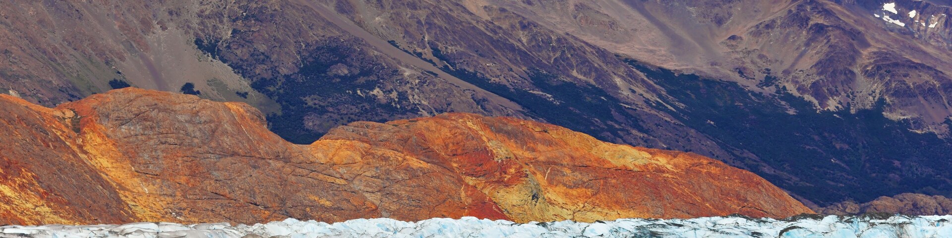 Excursion by boat to the huge white-blue glacier. Unique lake Viedma in Argentine Patagonia. The lake is surrounded by mountains