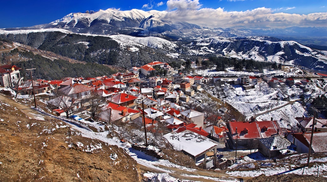 Livadi village, Municipality of Elassona, Larisa, Thessaly, Greece. In the background, Mount Olympus.