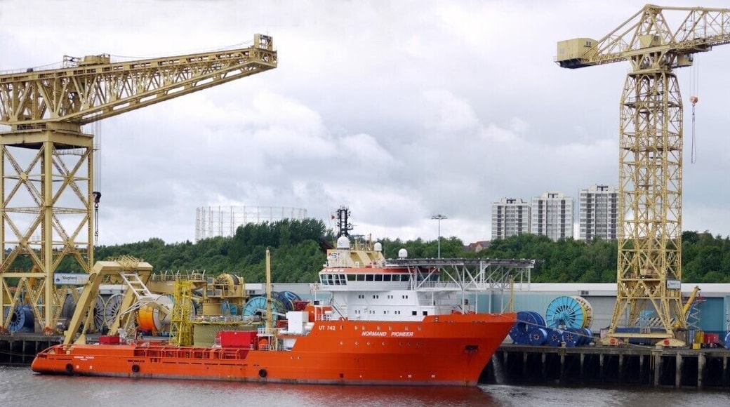 A multifunctional offshore vessel capable of trenching, flexible pipe-laying, towing and anchor handling. It is tied up at Shepherd Offshore's wharf, off Nelson Road in Walker.