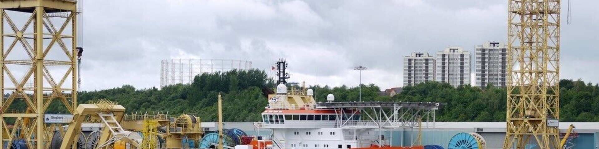 A multifunctional offshore vessel capable of trenching, flexible pipe-laying, towing and anchor handling. It is tied up at Shepherd Offshore's wharf, off Nelson Road in Walker.
