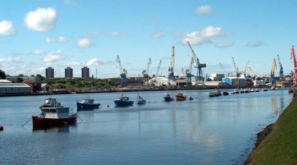 Hebburn Riverside Looking downriver from near the Bill Quay bend (behind the camera) with the cranes of Swan Hunter shipyard, Wallsend on the opposite bank. Sadly this great yard ceased operation in 2006 and the iconic cranes were sold in early 2007.