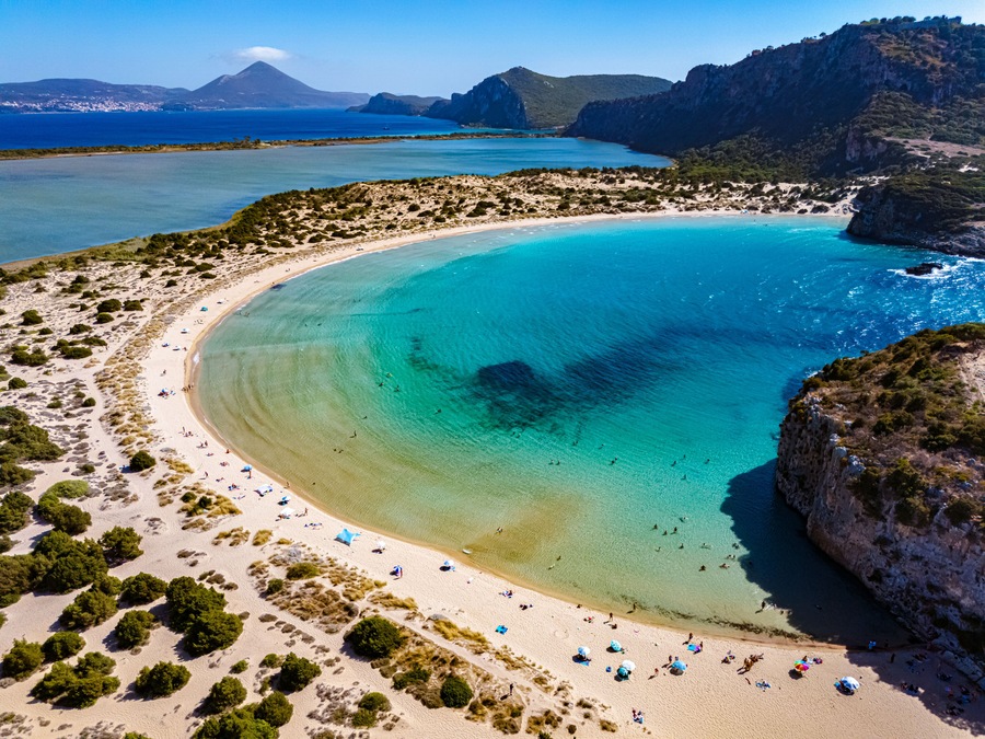 View of Voidokilia Beach, in Messinia, Greece