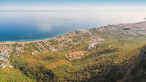 Scenic panoramic view of Zeus Altar hill near Adatepe, Turkiye, overlooking the Aegean coast and rooted in Greek mythology