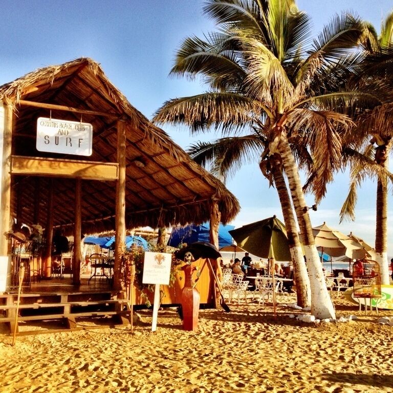 Thatched roof bar 50 yards from a nice surf break. Pretty much in the middle of nowhere on the Pacific Coast of Baja Peninsula.  Enjoy the cold beer and singer, but be careful of the food if your digestive antibodies aren't Mexico-strength. 