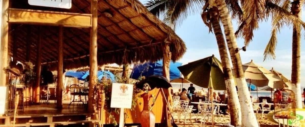 Thatched roof bar 50 yards from a nice surf break. Pretty much in the middle of nowhere on the Pacific Coast of Baja Peninsula.  Enjoy the cold beer and singer, but be careful of the food if your digestive antibodies aren't Mexico-strength.