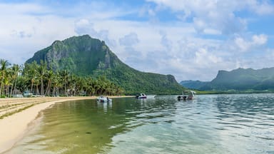 Landscape with Le Morne beach and mountain at Mauritius island, Africa