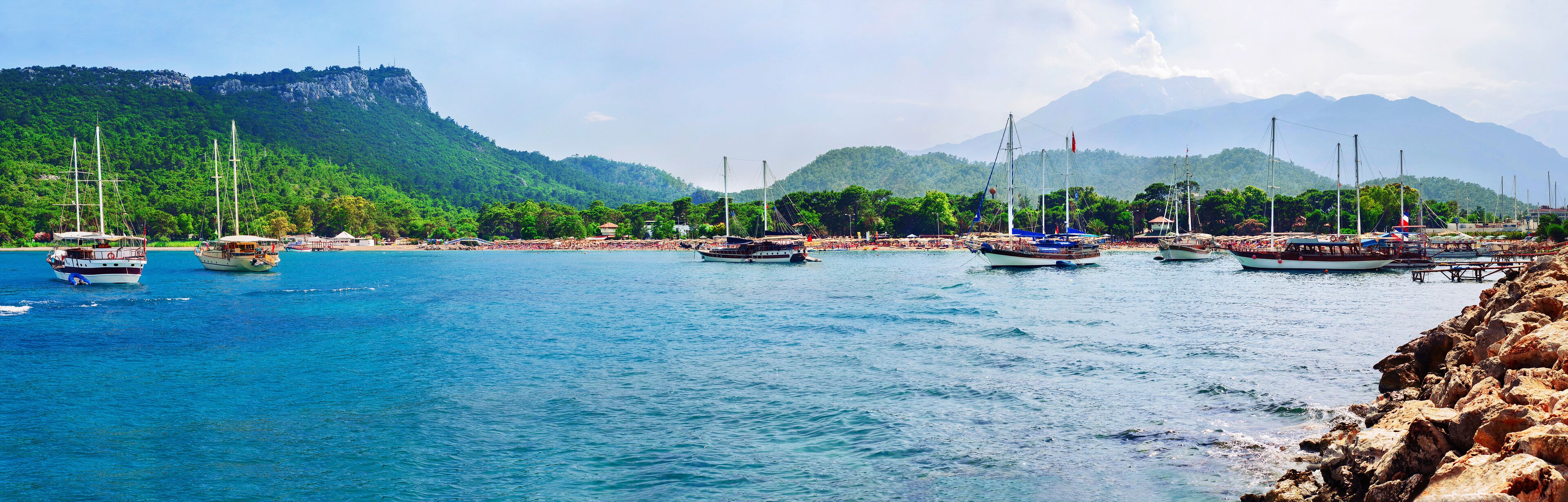 Panorama of Moonlight beach at Kemer, Antalya, Turkey