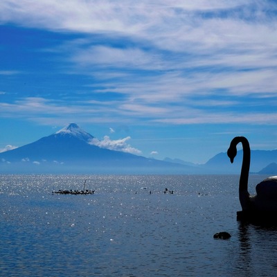 Evening view of the Osorno Volcano and the Llanquihue lake