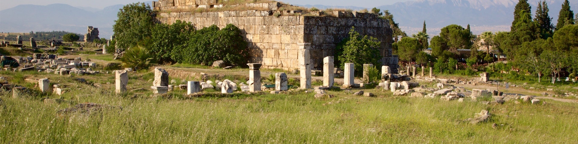 Hierápolis que incluye ruinas de un edificio