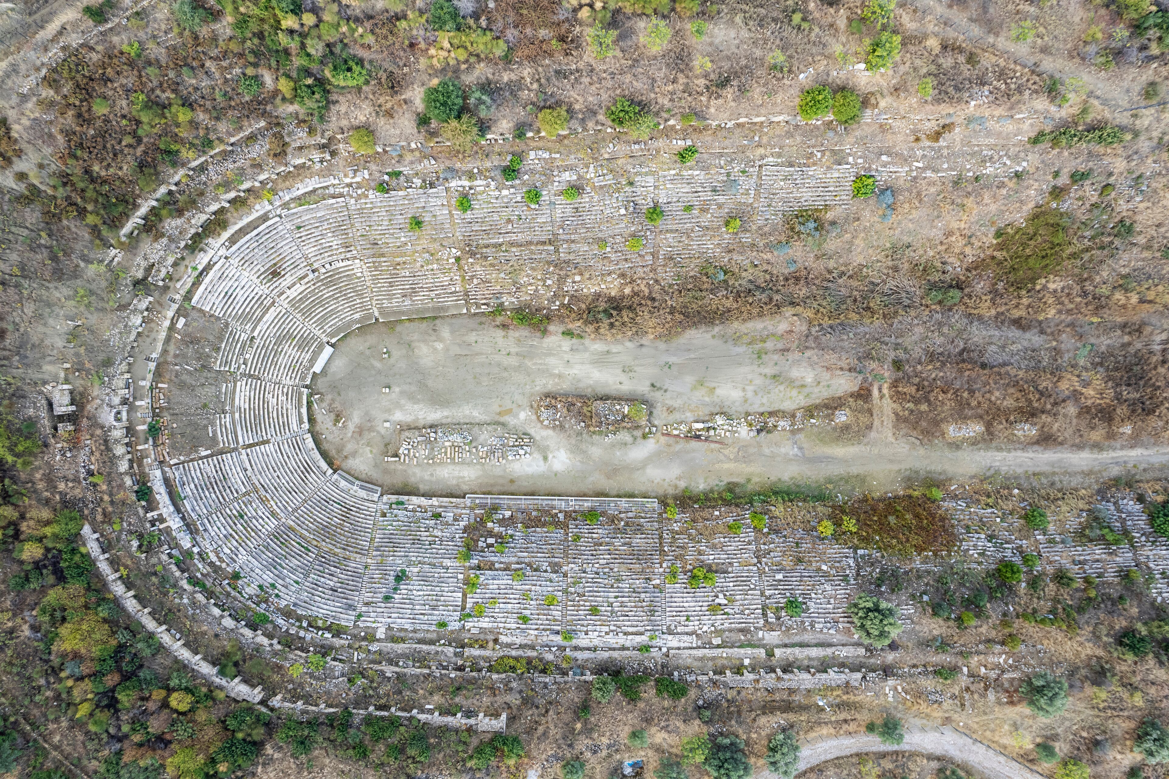 Germencik, Aydin, Turkey. The Stadium in Magnesia on the Maeander ancient site in Aydin province of Turkey. The stadium dates from 1st-2nd century AD.