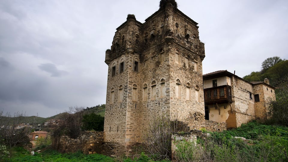 Close view to the tower of Arpaz Beyler mansion at Nazilli, Turkey