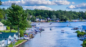 View of boats in Paugus Bay, in Weirs Beach, Laconia, New Hampsh